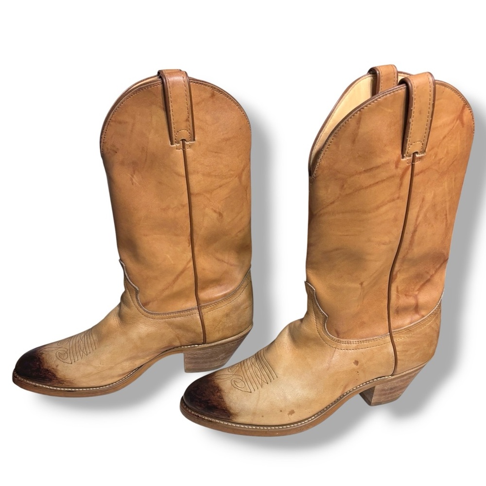 LAREDO Tan Western Cowboy Boots Burnished Toe Size 9 Style 5609 VINTAGE - Picture 5 of 8